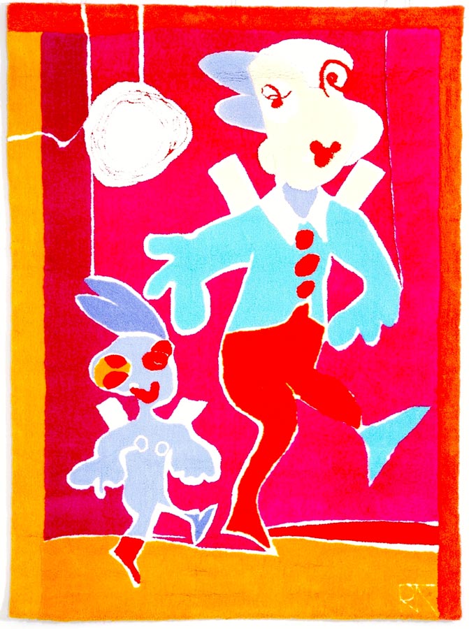 Artist Riitta Nelimarkka’s artwork Rabbit and an Art Rabbit preferably on the morning walk, 2005.